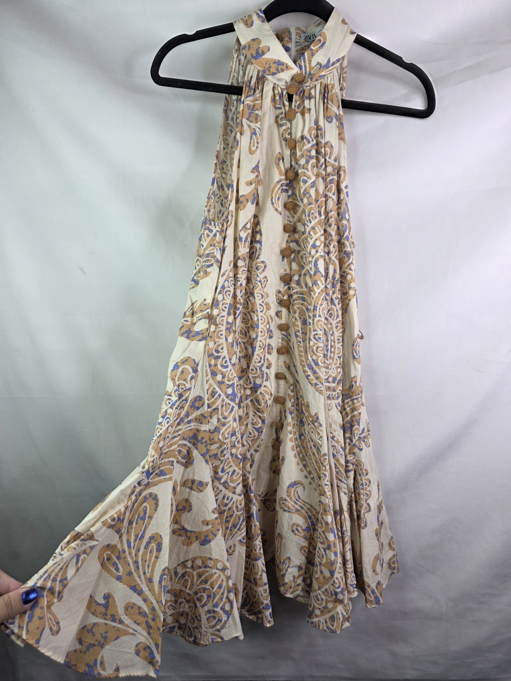 Zara | Dresses | Zara Cream Maxi Dress With Tan And Lavender Paisley